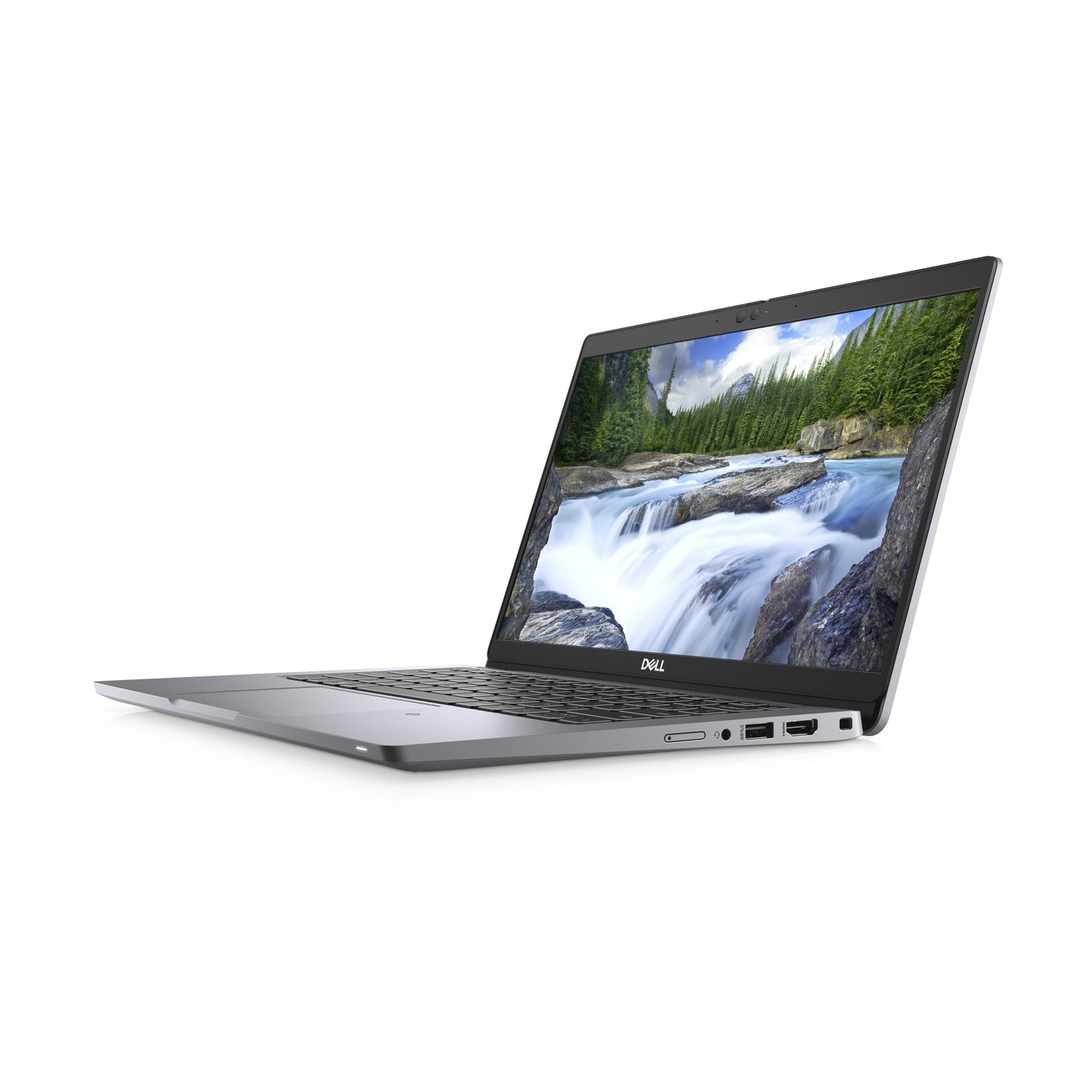 Laptop with a scenic display on a white background