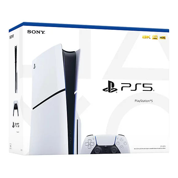 PlayStation 5 console packaging with Sony and PS5 branding.