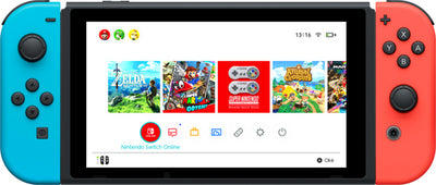 Nintendo Switch console with a game selection screen displayed on the screen.