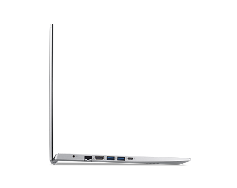 Side view of a silver laptop on a white background