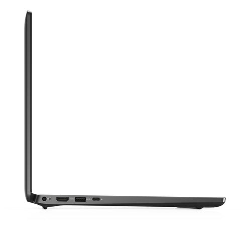 Side view of a black laptop on a white background