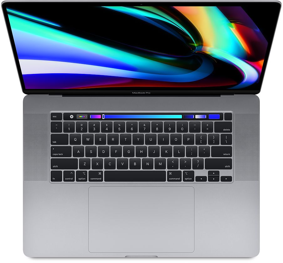MacBook Pro with colorful display on a white background