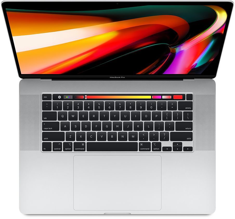 Laptop with a colorful display on a white background