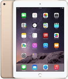 Gold color iPad with app icons on the screen