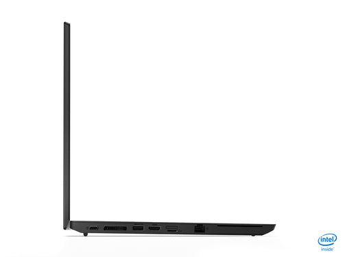 Black laptop on a white background with Intel logo