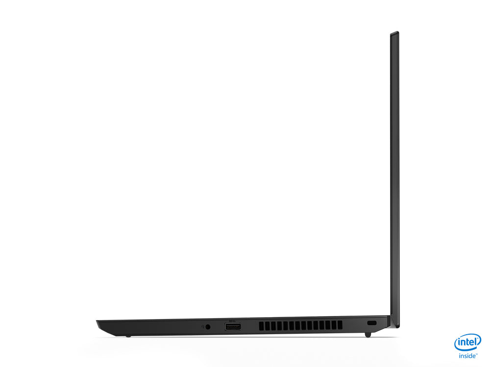Black laptop on a white background with Intel logo