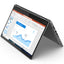 Two-way convertible laptop with open screen displaying software interface on white background