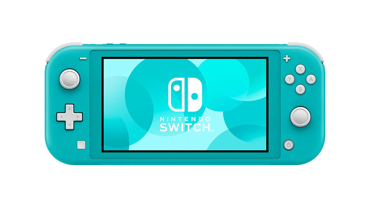 Turquoise Nintendo Switch Lite console on a white background
